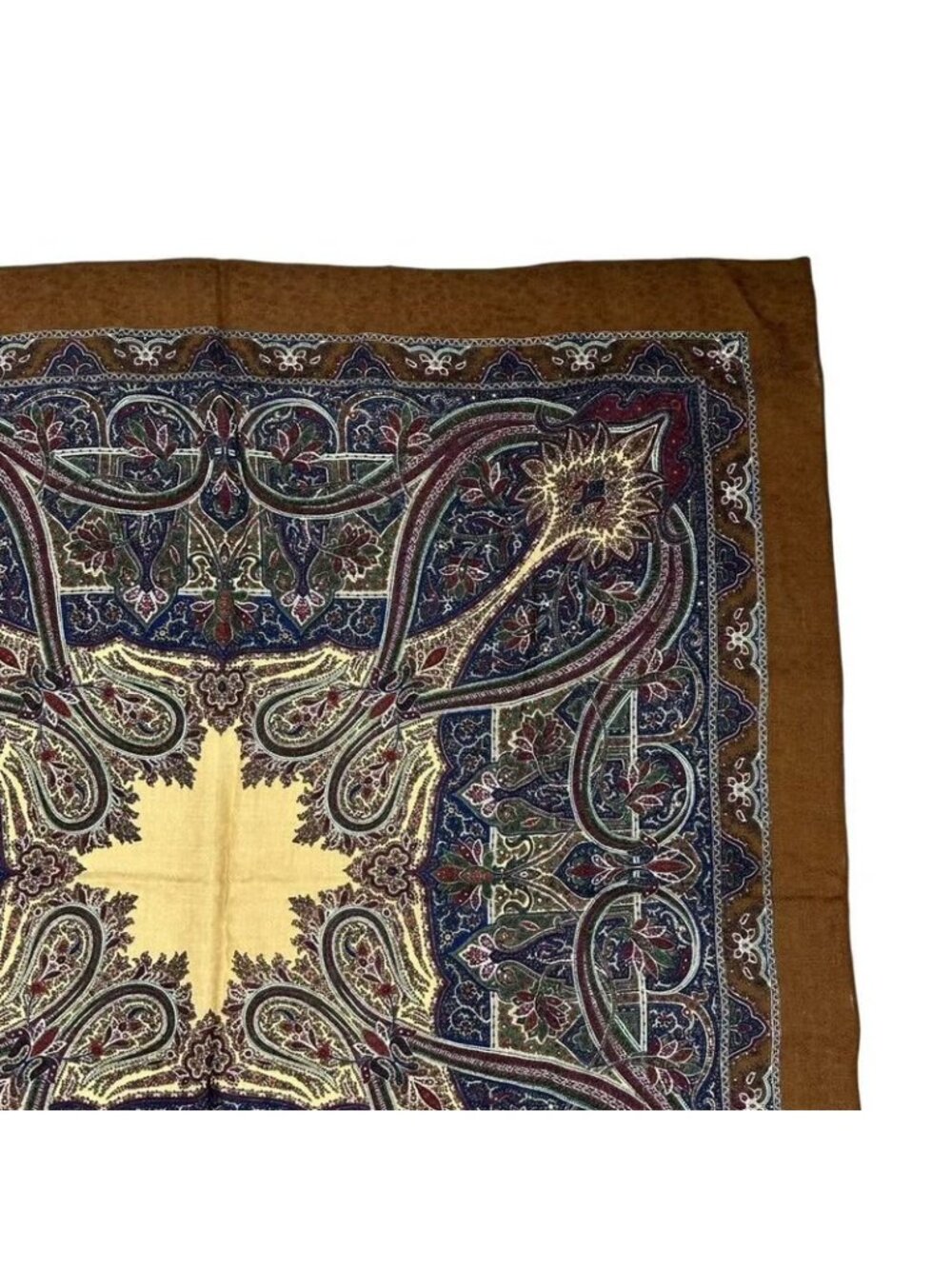 Saint Laurent Yves Large Wool Scarf Paisley Pattern Brown - Picture 3 of 7